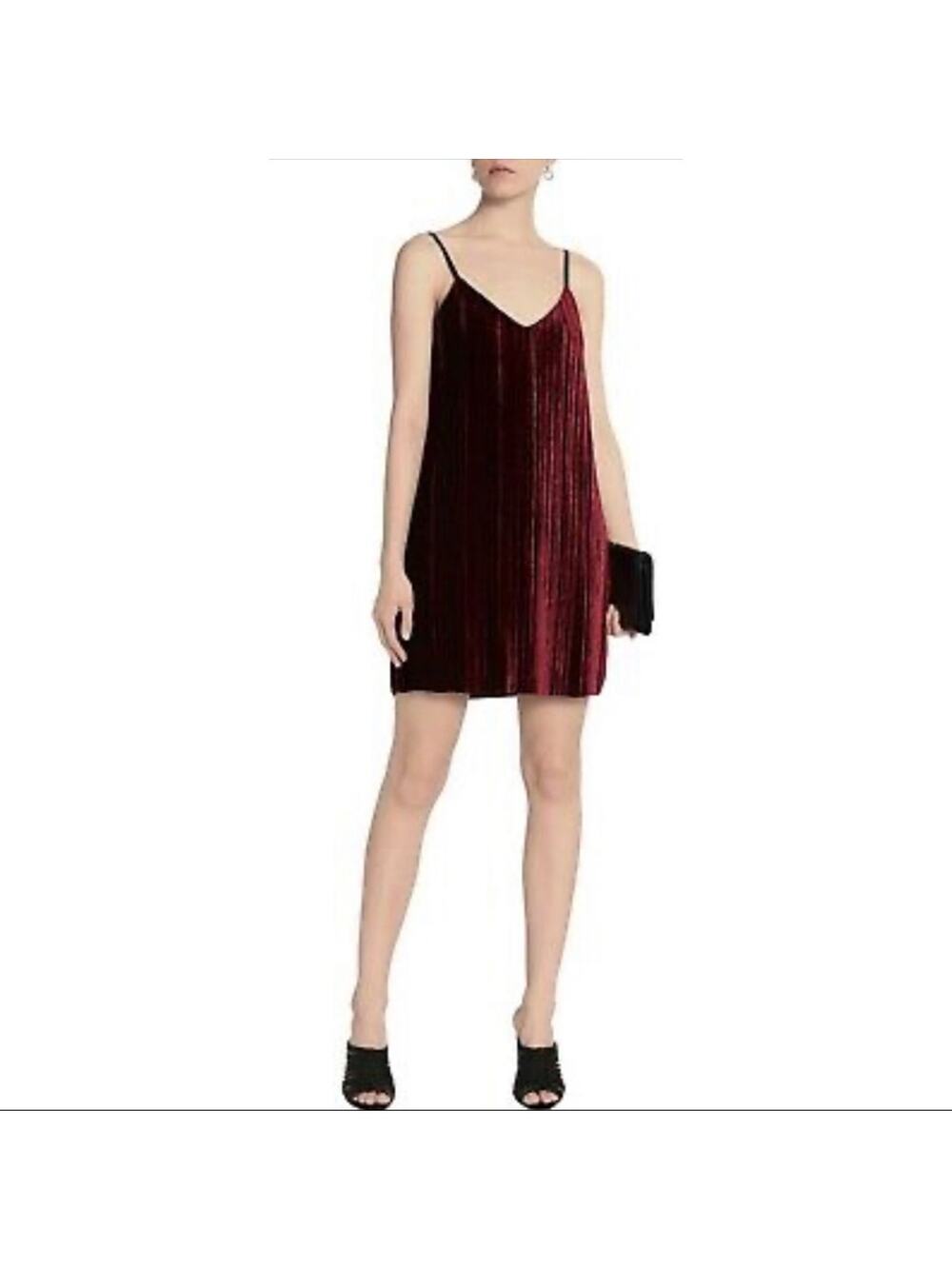 Tart Merlot Red Oda Pleated Shift Velvet Sleeveless Party Dress X-Small NWT